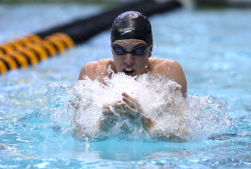 Iowa's Weston Credit competes in the 100-yard breaststroke on the third day at the 2019 Big Ten Swimming and Diving Championships Thursday, February 28, 2019 at the Campus Wellness and Recreation Center. (Brian Ray/hawkeyesports.com)