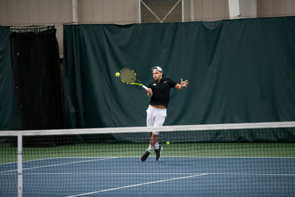 The Iowa men's tennis team competes against Cornell in The Rise Tennis Center in Ithaca, NY on Sunday, Feb. 24, 2019.