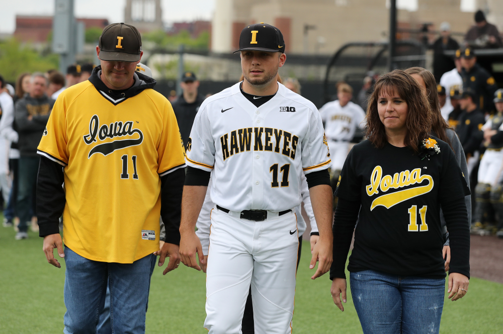 Iowa Hawkeyes Cole McDonald (11) during senior day festivities before their game against Michigan State Sunday, May 12, 2019 at Duane Banks Field. (Brian Ray/hawkeyesports.com)