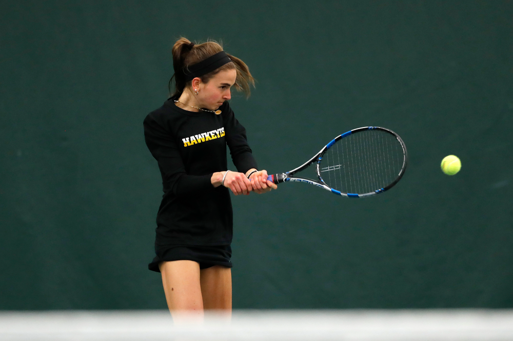 Adrienne Jensen against Ohio State Sunday, March 25, 2018 at the Hawkeye Tennis and Recreation Center. (Brian Ray/hawkeyesports.com)