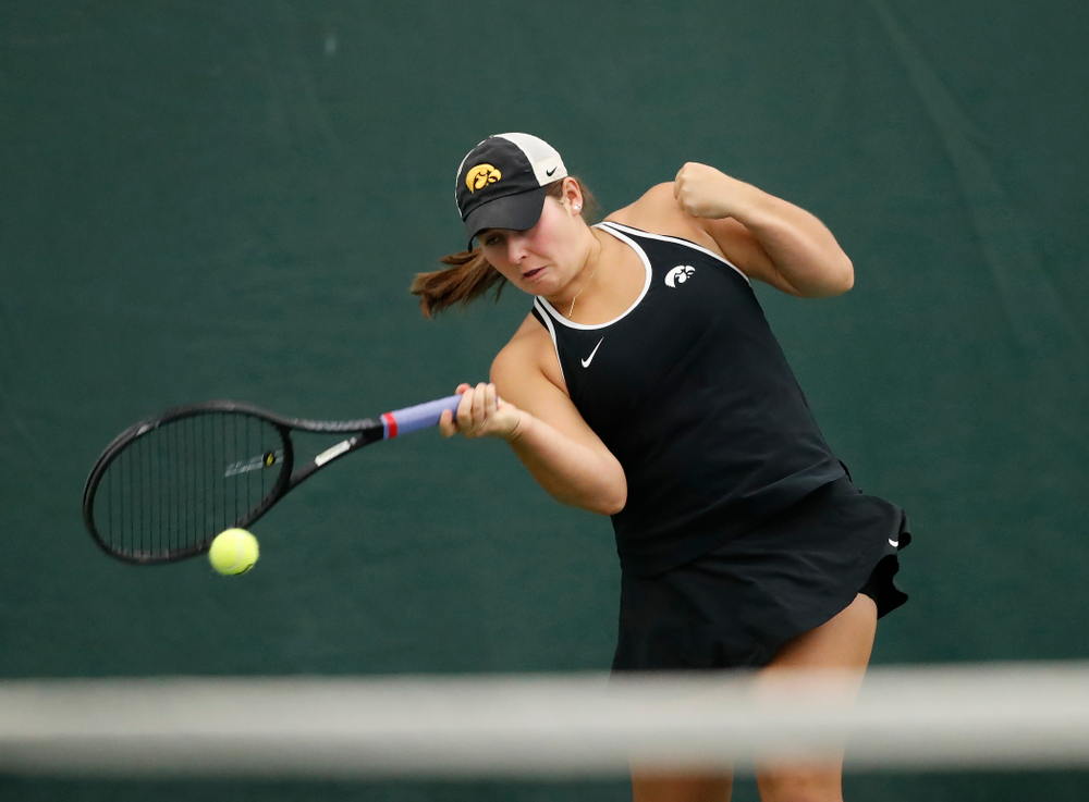Iowa's Danielle Bauers competes on the first day of the 2018 ITA Central Regional Championships Friday, October 12, 2018 Hawkeye Tennis and Recreation Complex. (Brian Ray/hawkeyesports.com)