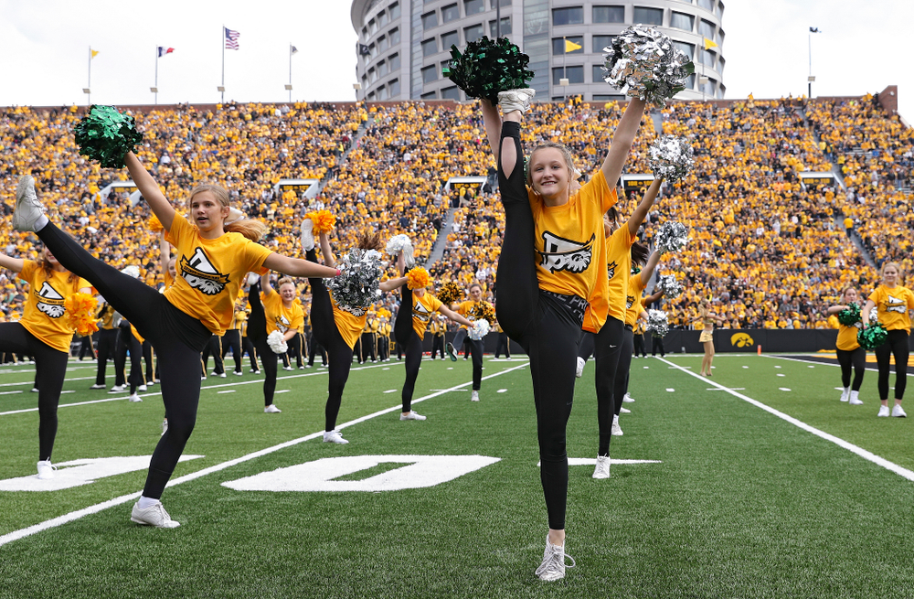 Spirit Squad Day performers on the field during halftime of their game at Kinnick Stadium in Iowa City on Saturday, Sep 28, 2019. (Stephen Mally/hawkeyesports.com)