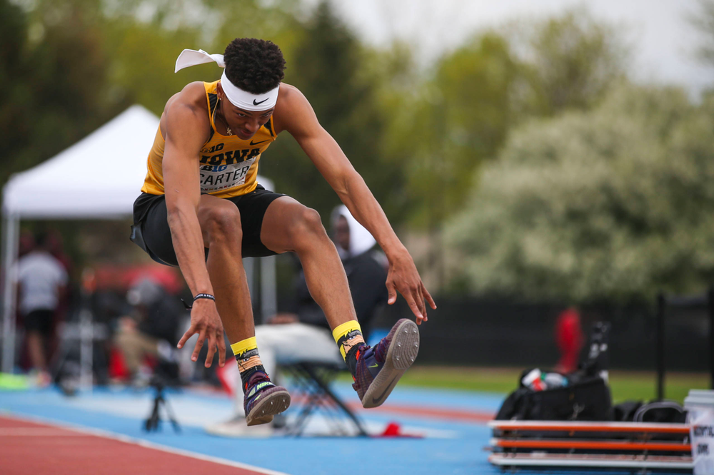 Iowa's James Carter during men's triple jump at Big Ten Outdoor Track and Field Championships at Francis X. Cretzmeyer Track on Sunday, May 12, 2019. (Lily Smith/hawkeyesports.com)