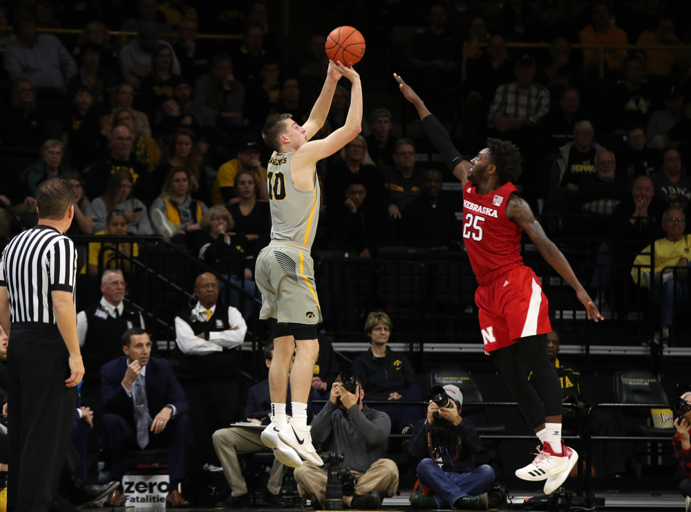 Iowa Hawkeyes guard Joe Wieskamp (10) against the Nebraska Cornhuskers Sunday, January 6, 2019 at Carver-Hawkeye Arena. (Brian Ray/hawkeyesports.com)