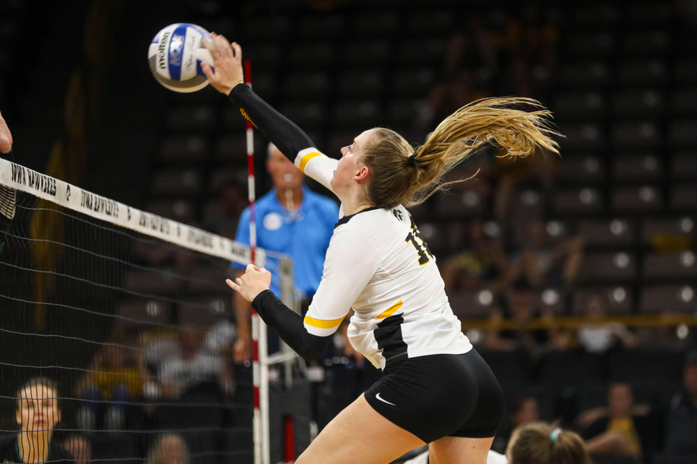 Iowa Hawkeyes defensive specialist Maddie Slagle (15) against Coastal Carolina Friday, September 20, 2019 at Carver-Hawkeye Arena. (Lily Smith/hawkeyesports.com)