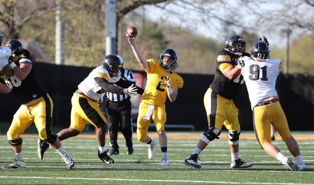 Iowa Hawkeyes quarterback Peyton Mansell (2) during the teamÕs final spring practice Friday, April 26, 2019 at the Kenyon Football Practice Facility. (Brian Ray/hawkeyesports.com)