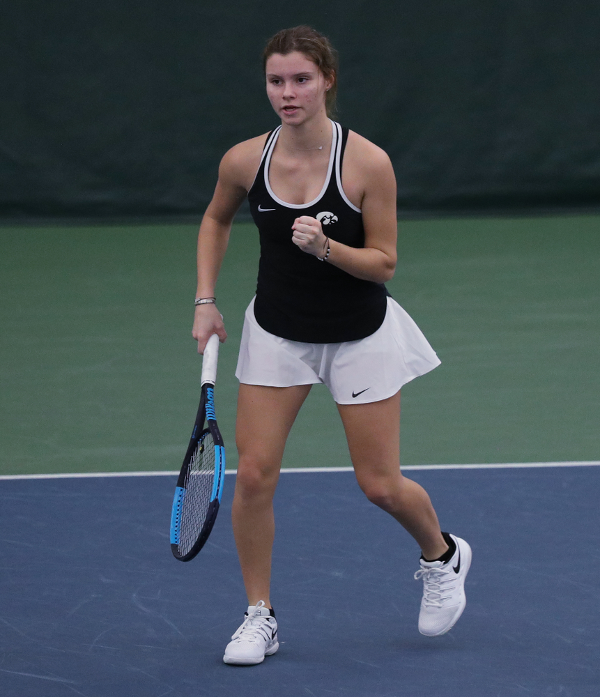 Iowa's Cloe Ruette during a doubles match against North Texas Sunday, January 20, 2019 at the Hawkeye Tennis and Recreation Center. (Brian Ray/hawkeyesports.com)
