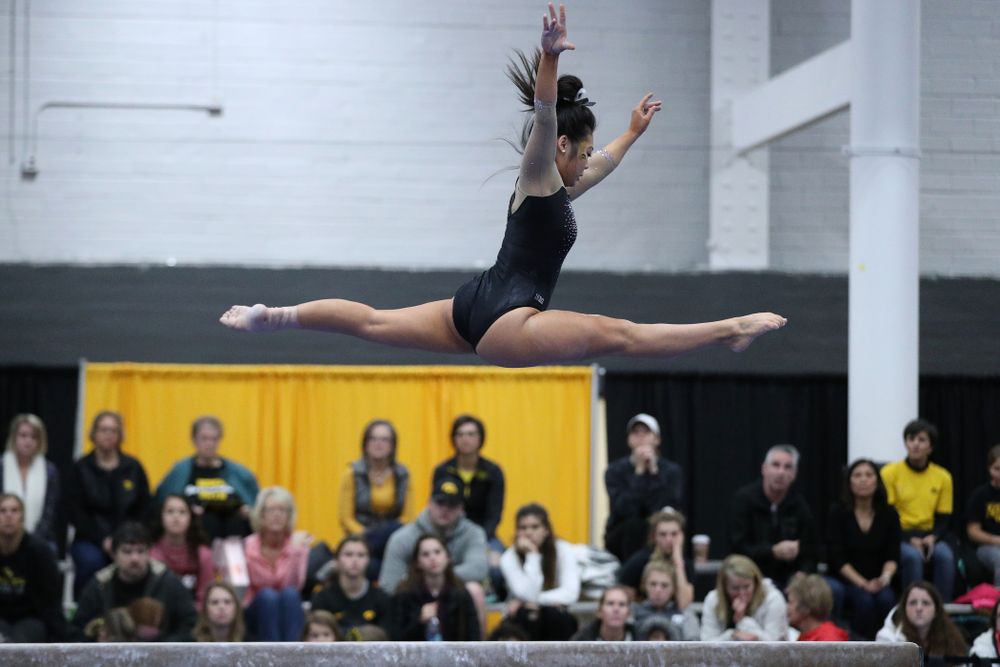 Clair Kaji competes on the beam during the Black and Gold intrasquad meet Saturday, December 1, 2018 at the University of Iowa Field House. (Brian Ray/hawkeyesports.com)