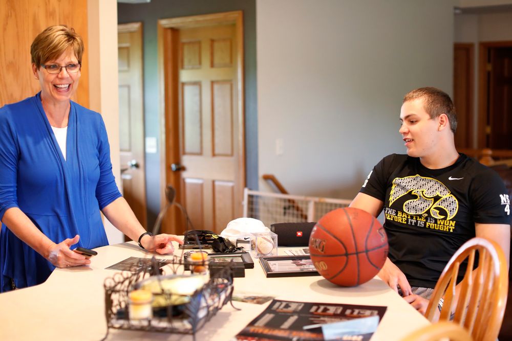 Iowa Hawkeyes quarterback Nathan Stanley (4) talks about some of his childhood memories with his mother Donita Wednesday, May 30, 2018 in Menomonie, Wisc. (Brian Ray/hawkeyesports.com)