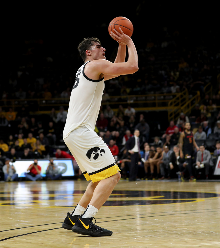 Iowa Hawkeyes forward Luka Garza (55) against the Maryland Terrapins Friday, January 10, 2020 at Carver-Hawkeye Arena. (Brian Ray/hawkeyesports.com)