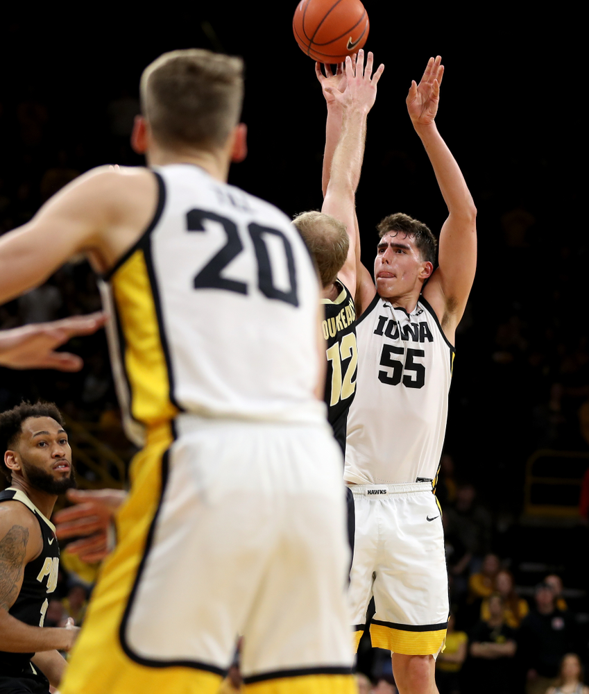 Iowa Hawkeyes forward Luka Garza (55) against the Purdue Boilermakers Tuesday, March 3, 2020 at Carver-Hawkeye Arena. (Brian Ray/hawkeyesports.com)