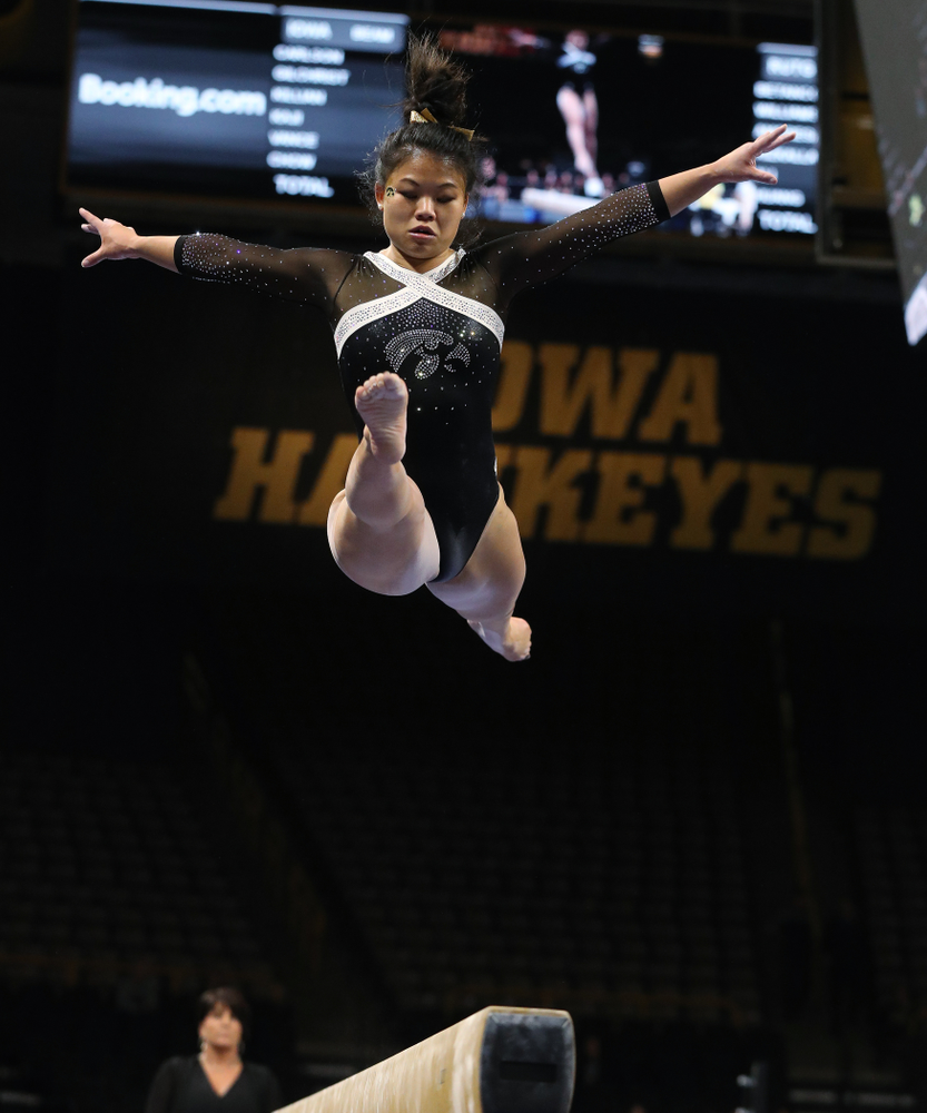 Iowa's Misty-Jade Carlson competes on the beam against the Rutgers Scarlet Knights Saturday, January 26, 2019 at Carver-Hawkeye Arena. (Brian Ray/hawkeyesports.com)