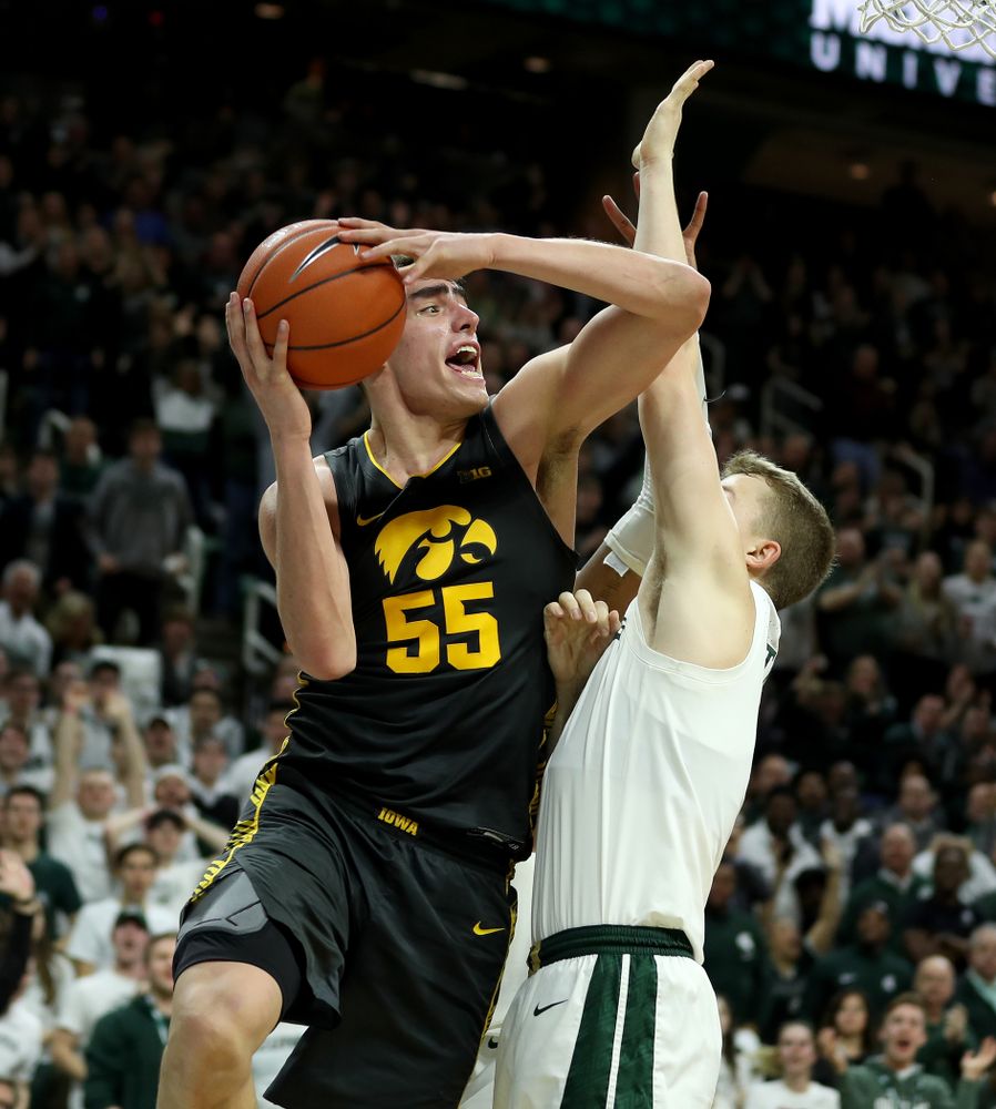 Iowa Hawkeyes forward Luka Garza (55) against Michigan State Tuesday, February 25, 2020 at the Breslin Center in East Lansing, MI. (Brian Ray/hawkeyesports.com)
