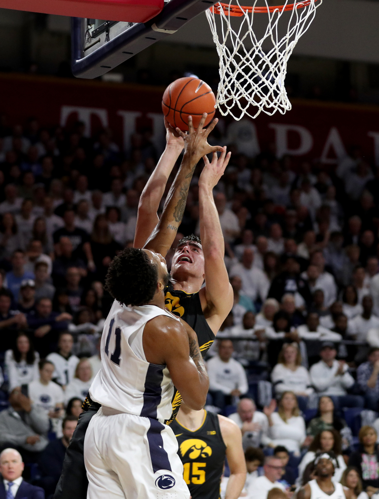 Iowa Hawkeyes forward Luka Garza (55) against Penn State Saturday, January 4, 2020 at the Palestra in Philadelphia. (Brian Ray/hawkeyesports.com)