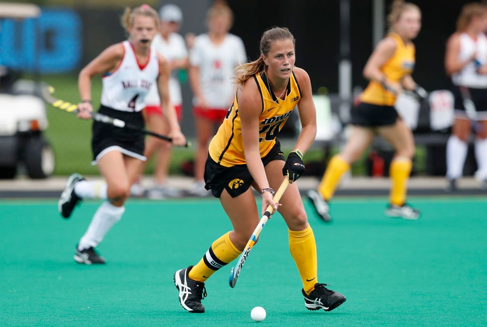 Iowa Hawkeyes Sophie Sunderland (20) against Ball State Sunday, September 2, 2018 at Grant Field. (Brian Ray/hawkeyesports.com)