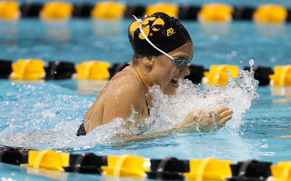 Iowa's Devin Jacobs competes in the 200-yard breaststroke during the third day of the Hawkeye Invitational at the Campus Recreation and Wellness Center on November 17, 2018. (Tork Mason/hawkeyesports.com)