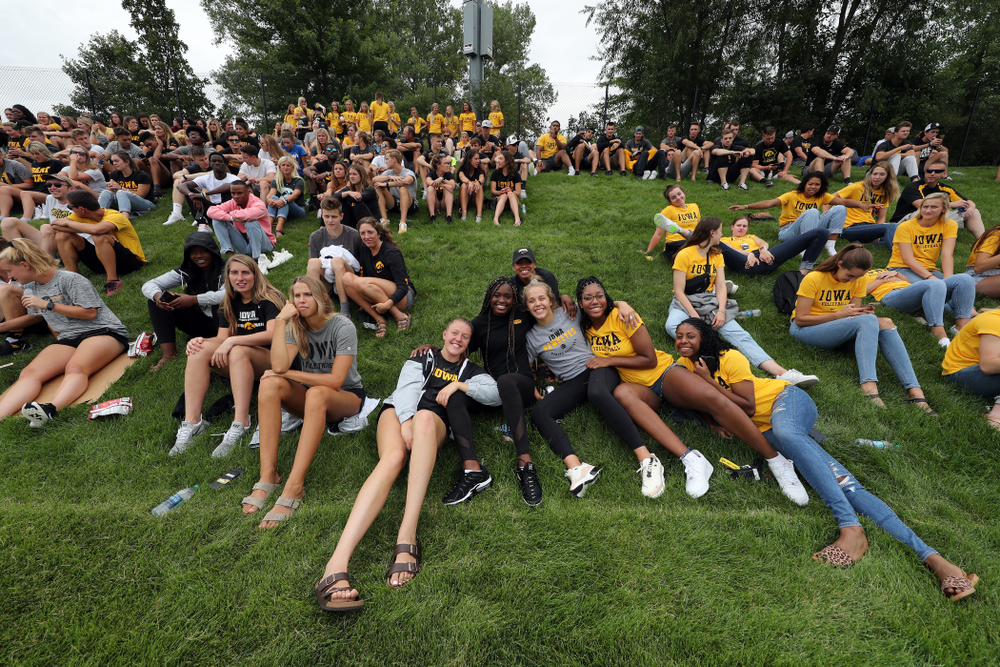 Student athletes cheer on the Iowa Hawkeyes during a 6-1 win over Northern Iowa Sunday, August 25, 2019 at the Iowa Soccer Complex. (Brian Ray/hawkeyesports.com)
