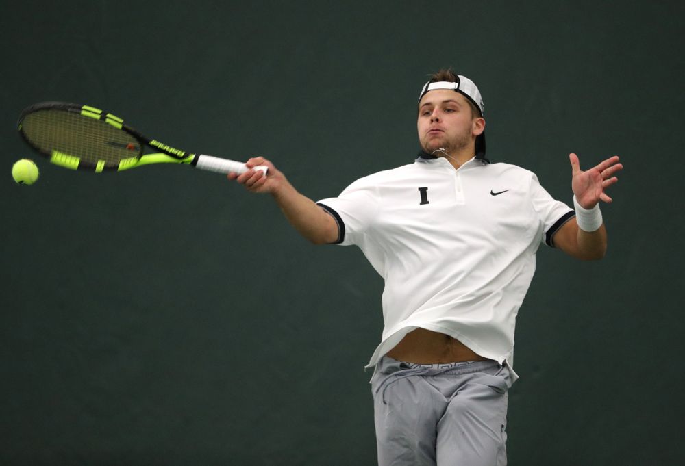 Iowa's Will Davies against Western Michigan Saturday, January 19, 2019 at the Hawkeye Tennis and Recreation Complex. (Brian Ray/hawkeyesports.com)