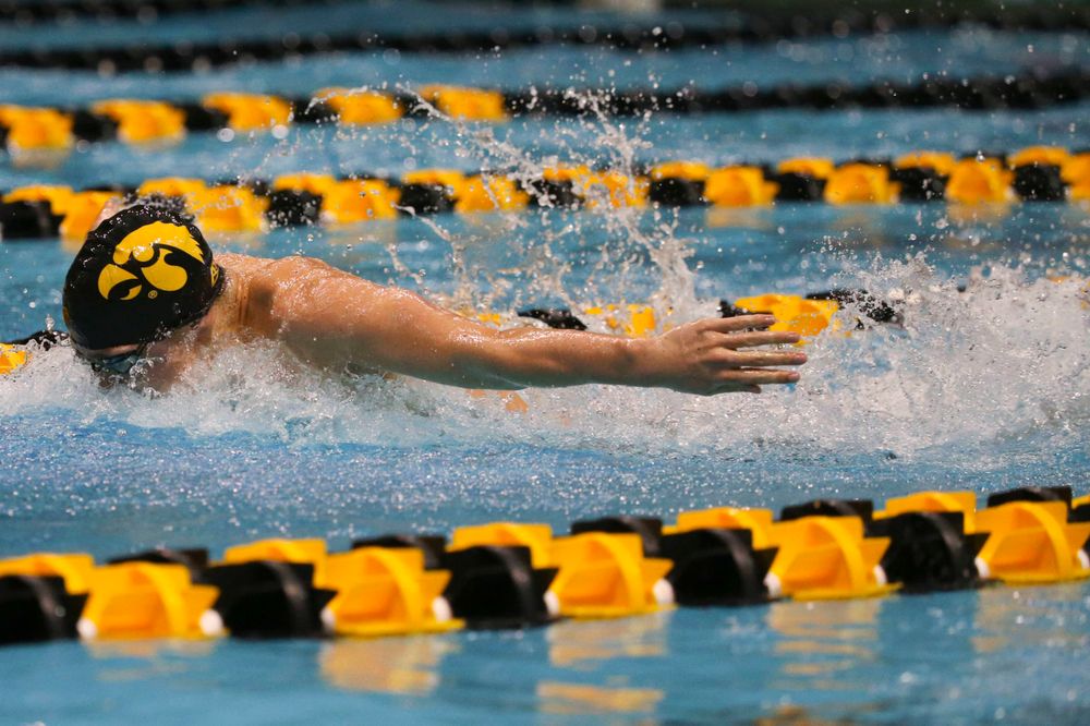 Iowa's Michael Tenney at the 200-yard butterfly race Saturday, March 2, 2019 at the Campus Recreation and Wellness Center. (Lily Smith/hawkeyesports.com)