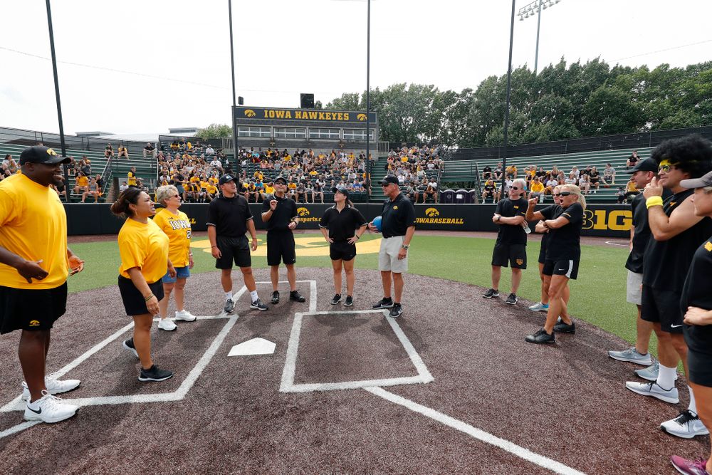 The coin toss during the Iowa Student Athlete Kickoff Kickball game Sunday, August 19, 2018 at Duane Banks Field. (Brian Ray/hawkeyesports.com)