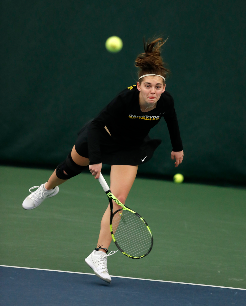 Zoe Douglas against Ohio State Sunday, March 25, 2018 at the Hawkeye Tennis and Recreation Center. (Brian Ray/hawkeyesports.com)