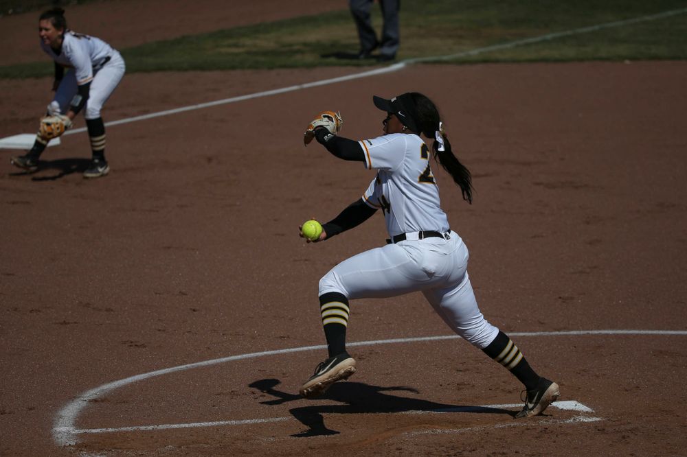 Iowa's Donirae Mayhew (24) at game 3 vs Northwestern on Sunday, March 31, 2019 at Bob Pearl Field. (Lily Smith/hawkeyesports.com)