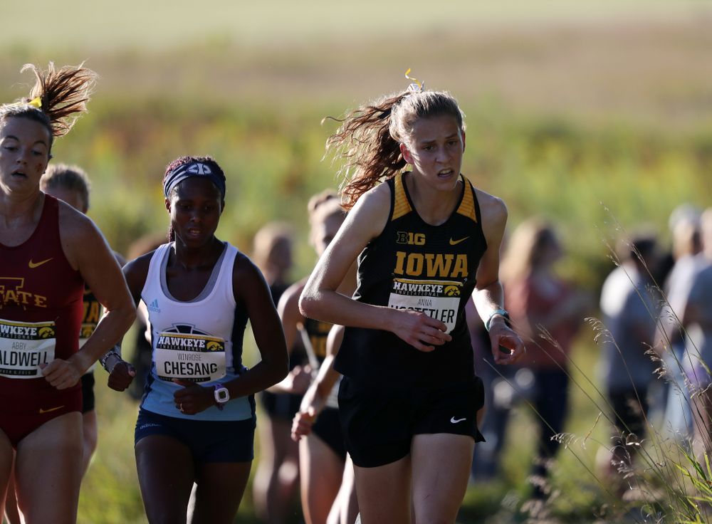 IowaÕs Anna Hostetler runs in the 2019 Hawkeye Invitational Friday, September 6, 2019 at the Ashton Cross Country Course. (Brian Ray/hawkeyesports.com)