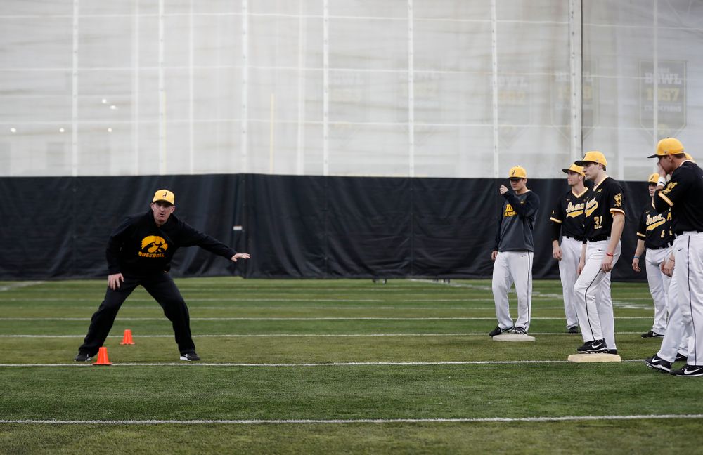 Iowa Hawkeyes associate head coach Marty Sutherland answers questions from reporters during the team's annual media day Thursday, February 8, 2018 in the indoor practice facility. (Brian Ray/hawkeyesports.com)