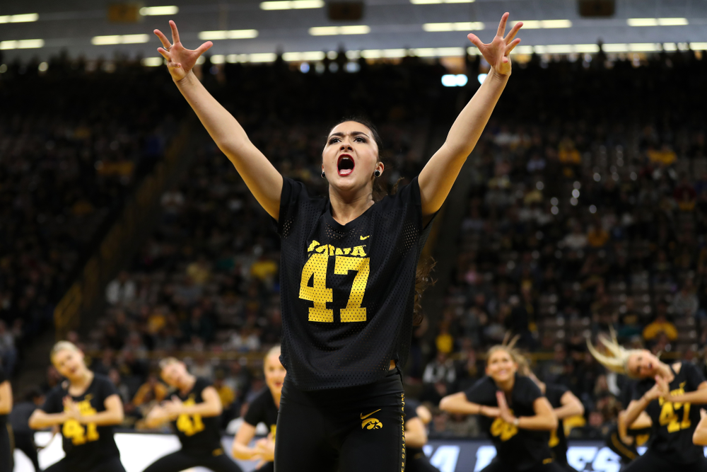 The Iowa Dance Team performs at the intermission of the Iowa Hawkeyes match against Purdue Saturday, November 24, 2018 at Carver-Hawkeye Arena. (Brian Ray/hawkeyesports.com)