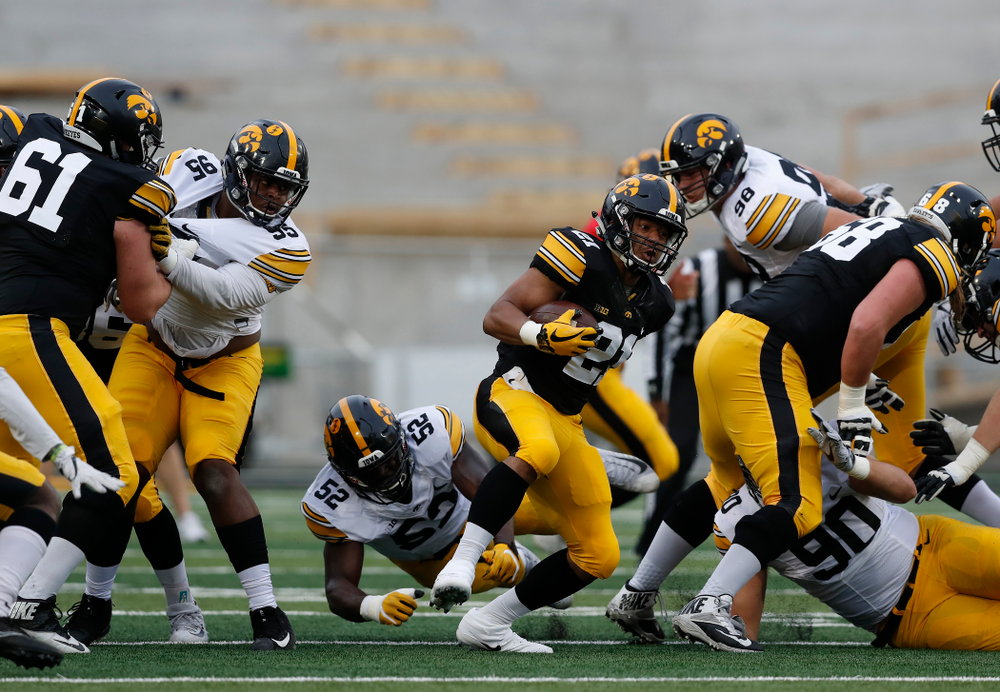 Iowa Hawkeyes running back Ivory Kelly-Martin (21) during the final spring practice Friday, April 20, 2018 at Kinnick Stadium. (Brian Ray/hawkeyesports.com)