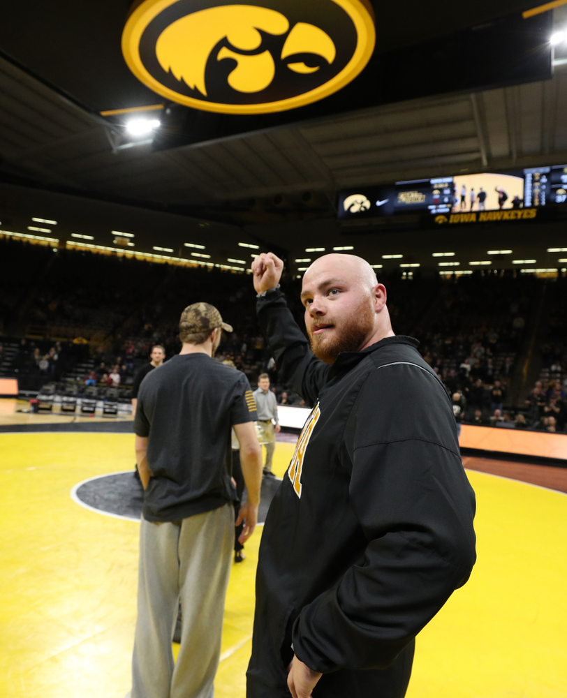 Iowa senior Sam Stoll during senior night following their meet against the Indiana Hoosiers Friday, February 15, 2019 at Carver-Hawkeye Arena. (Brian Ray/hawkeyesports.com)