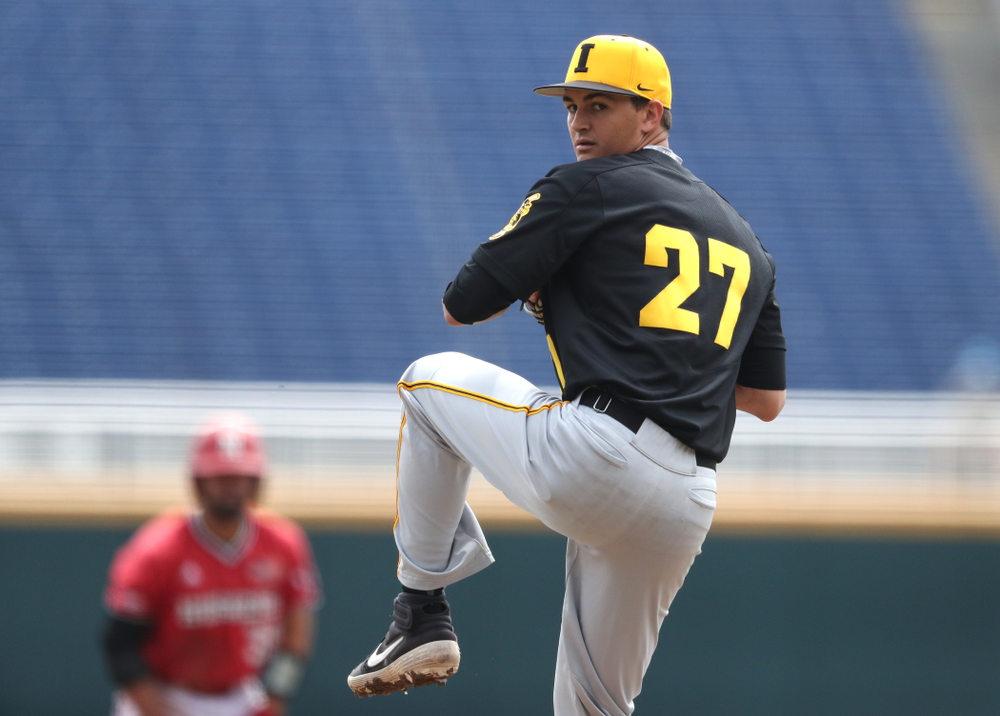 Iowa Hawkeyes Jason Foster (27) against the Nebraska Cornhuskers in the first round of the Big Ten Baseball Tournament Friday, May 24, 2019 at TD Ameritrade Park in Omaha, Neb. (Brian Ray/hawkeyesports.com)