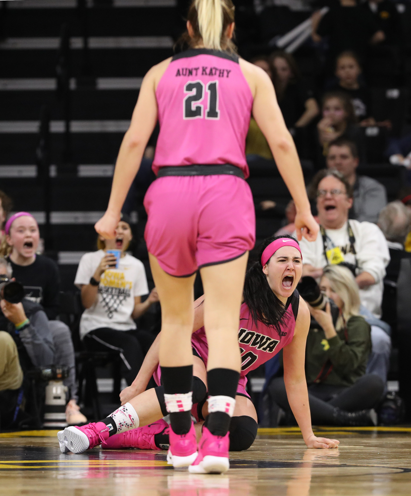 Iowa Hawkeyes forward Megan Gustafson (10) against the seventh ranked Maryland Terrapins Sunday, February 17, 2019 at Carver-Hawkeye Arena. (Brian Ray/hawkeyesports.com)