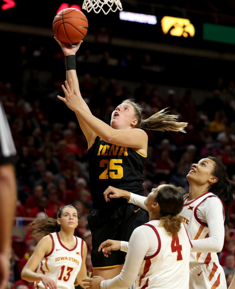 Iowa Hawkeyes forward/center Monika Czinano (25) against the Iowa State Cyclones Wednesday, December 11, 2019 at Hilton Coliseum in Ames, Iowa(Brian Ray/hawkeyesports.com)