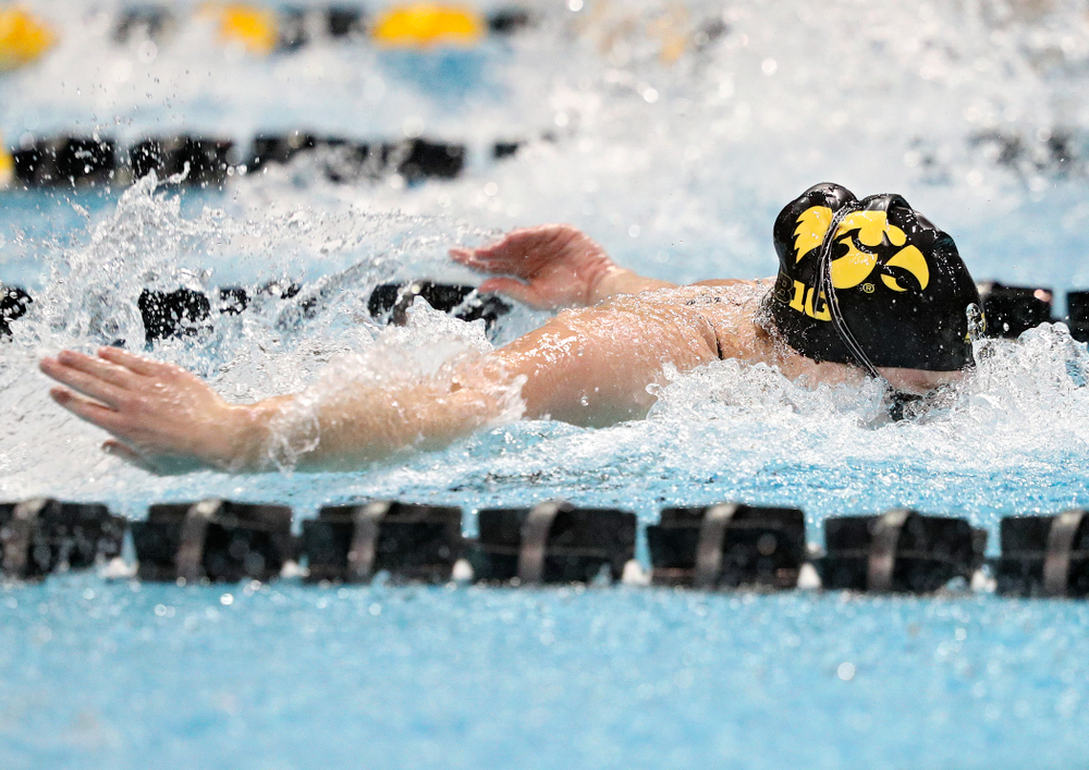 Iowa’s Kelsey Drake swims the women’s 50-yard butterfly event during their meet against Michigan State at the Campus Recreation and Wellness Center in Iowa City on Thursday, Oct 3, 2019. (Stephen Mally/hawkeyesports.com)