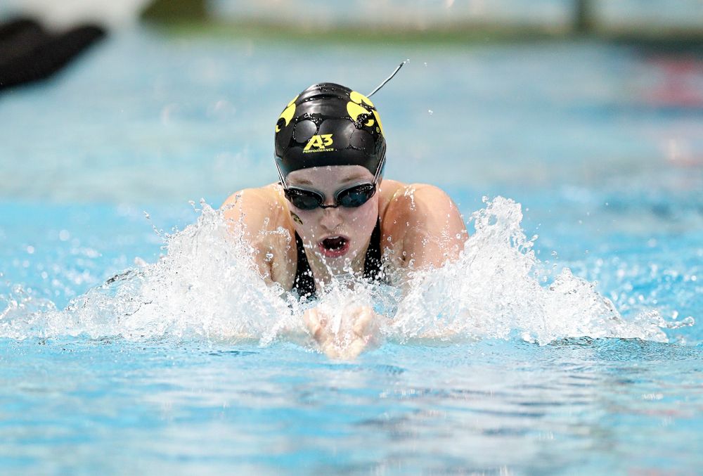 Iowa’s Kelsey Drake swims the women’s 200 yard individual medley C finals event during the 2020 Women’s Big Ten Swimming and Diving Championships at the Campus Recreation and Wellness Center in Iowa City on Thursday, February 20, 2020. (Stephen Mally/hawkeyesports.com)