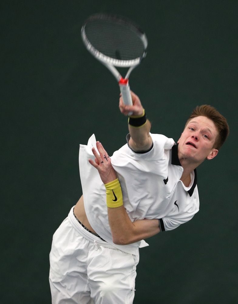 Iowa's Jason Kerst against North Dakota Friday, January 25, 2019 at the Hawkeye Tennis and Recreation Complex. (Brian Ray/hawkeyesports.com)