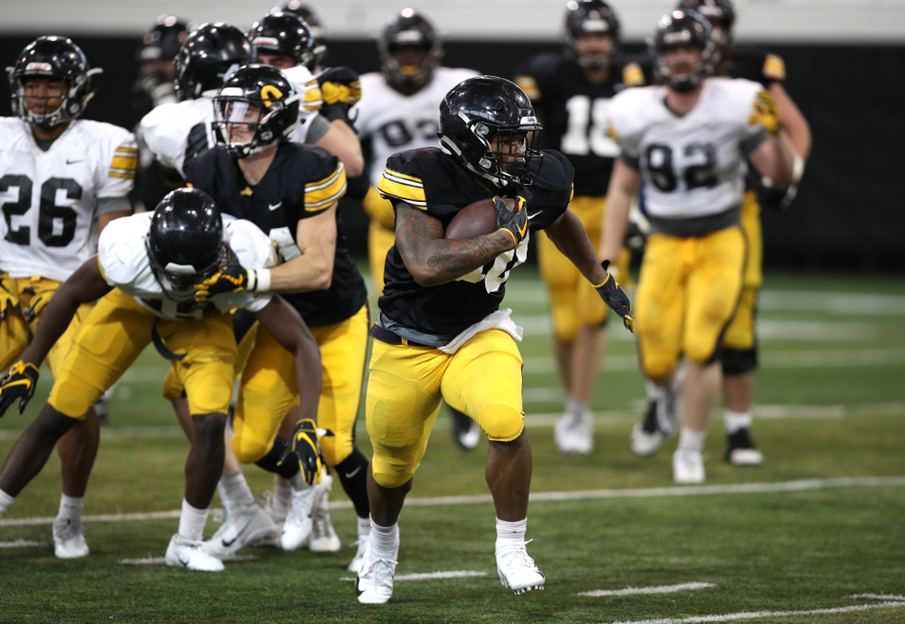 Iowa Hawkeyes running back Mekhi Sargent (10) during preparation for the 2019 Outback Bowl Wednesday, December 19, 2018 at the Hansen Football Performance Center. (Brian Ray/hawkeyesports.com)