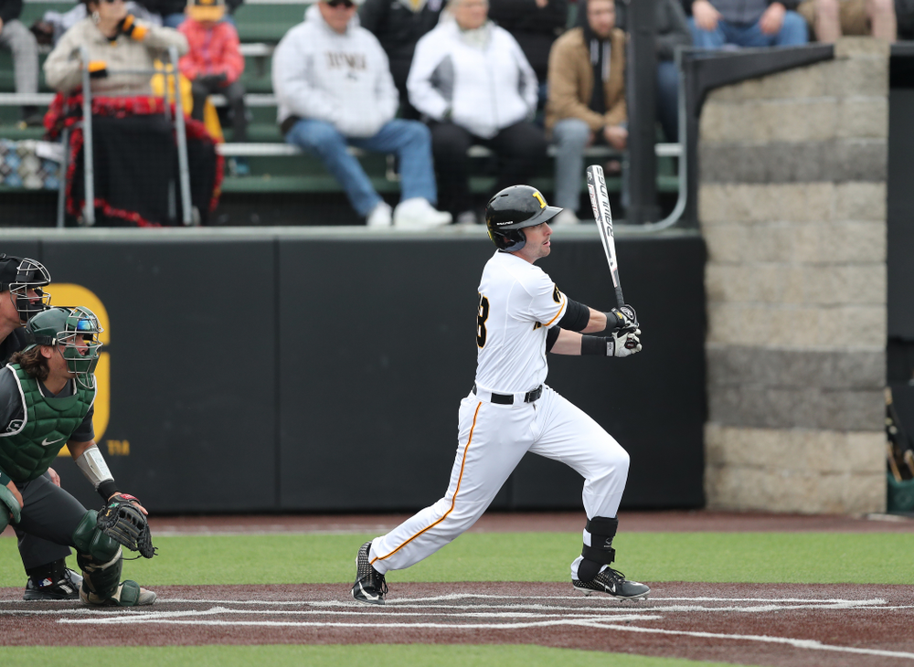 Iowa Hawkeyes Chris Whelan (28) against Michigan State Sunday, May 12, 2019 at Duane Banks Field. (Brian Ray/hawkeyesports.com)