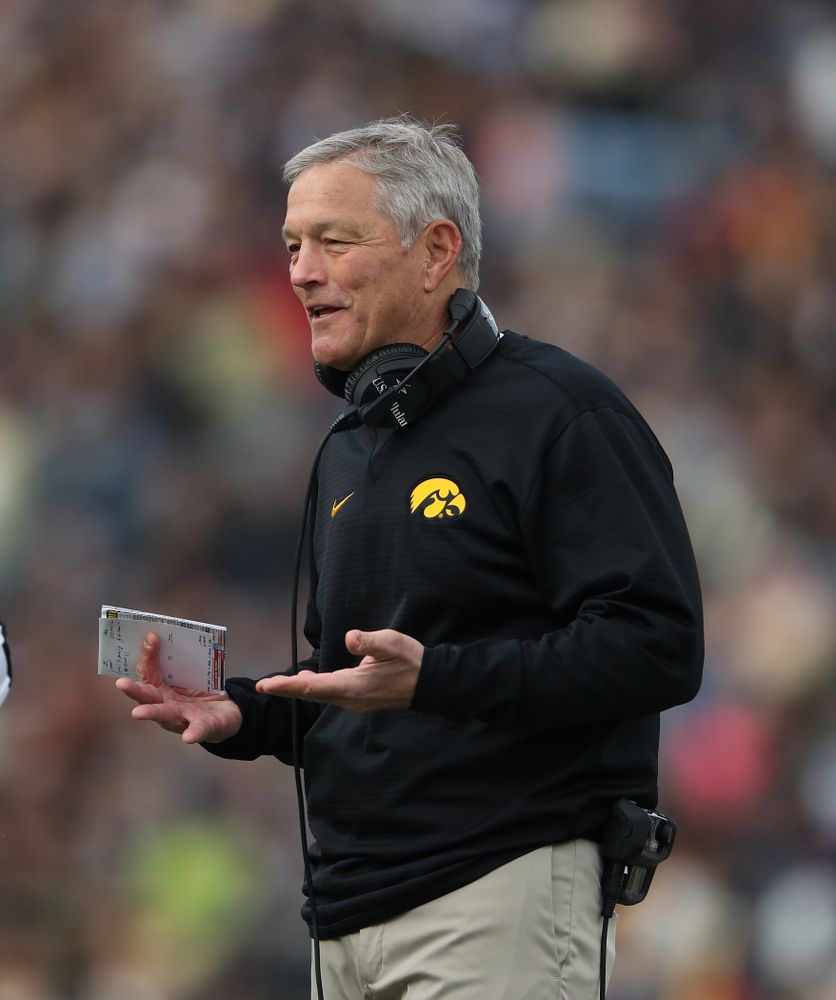 Iowa Hawkeyes head coach Kirk Ferentz against the Purdue Boilermakers Saturday, November 3, 2018 Ross Ade Stadium in West Lafayette, Ind. (Brian Ray/hawkeyesports.com)