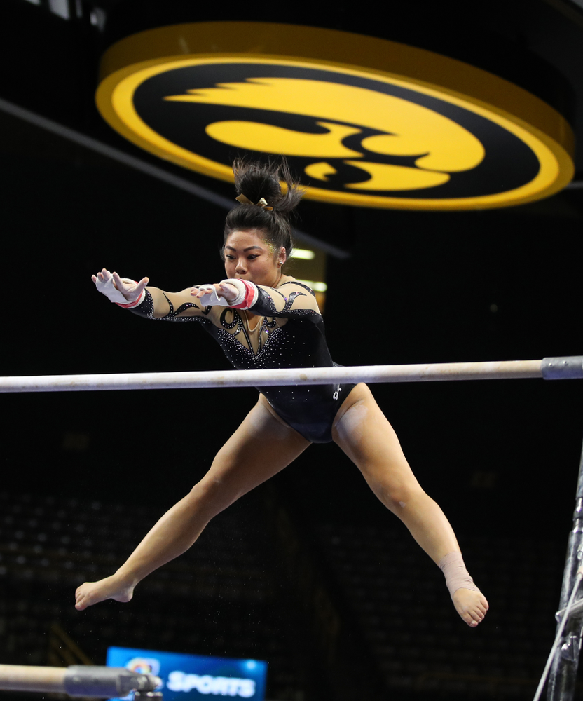 Iowa's Clair Kaji competes on the bars during their meet against Southeast Missouri State Friday, January 11, 2019 at Carver-Hawkeye Arena. (Brian Ray/hawkeyesports.com)