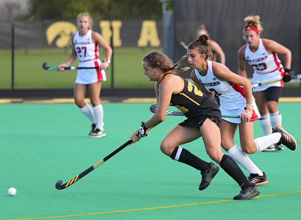 Iowa’s Maddy Murphy (26) moves with the ball during the third quarter of their match at Grant Field in Iowa City on Friday, Oct 4, 2019. (Stephen Mally/hawkeyesports.com)
