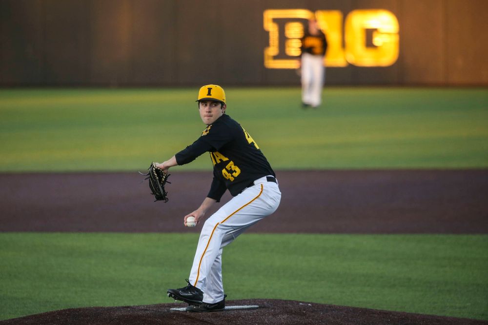 Iowa pitcher Grant Leonard at the game vs. Bradley on Tuesday, March 26, 2019 at (place). (Lily Smith/hawkeyesports.com)