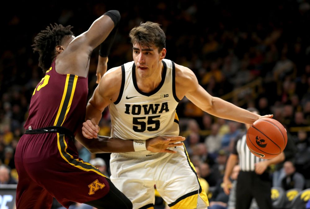 Iowa Hawkeyes forward Luka Garza (55) against the Minnesota Golden Gophers Monday, December 9, 2019 at Carver-Hawkeye Arena. (Brian Ray/hawkeyesports.com)