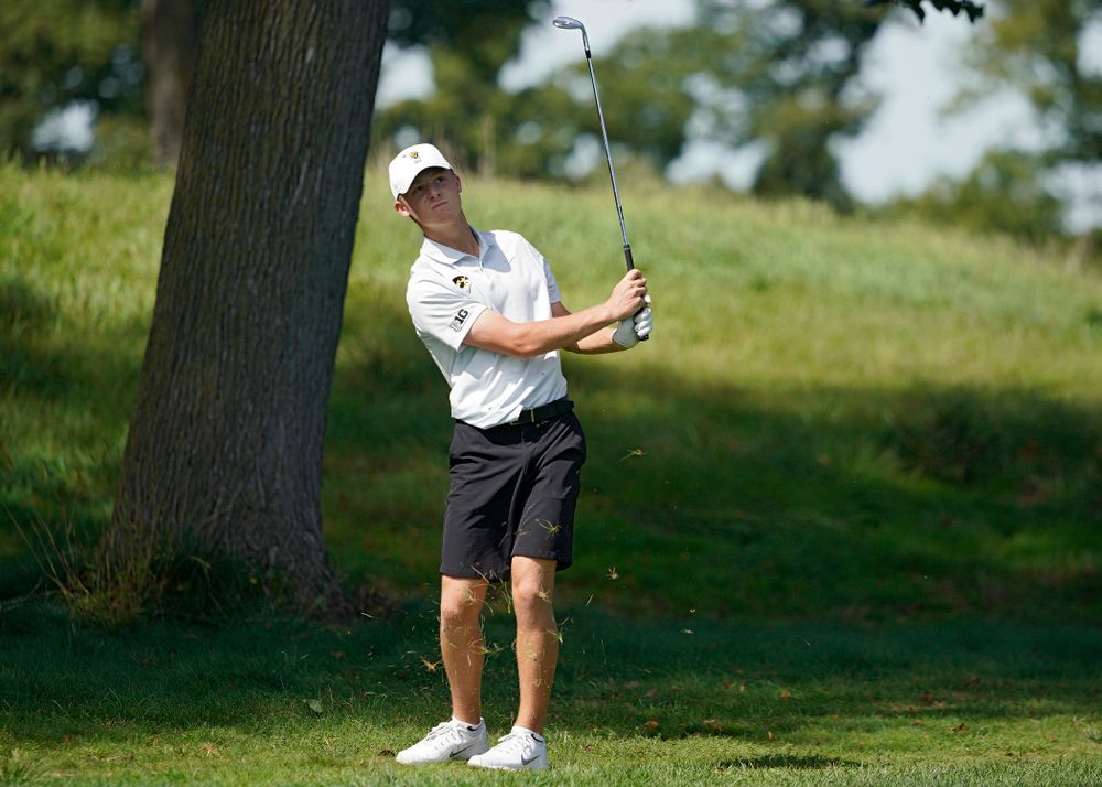 Iowa’s Benton Weinberg drives a shot during the second day of the Golfweek Conference Challenge at the Cedar Rapids Country Club in Cedar Rapids on Monday, Sep 16, 2019. (Stephen Mally/hawkeyesports.com)