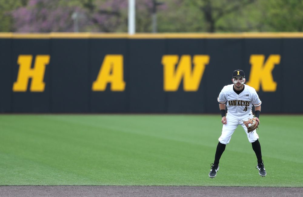 Iowa Hawkeyes infielder Mitchell Boe (4) against Michigan State Sunday, May 12, 2019 at Duane Banks Field. (Brian Ray/hawkeyesports.com)