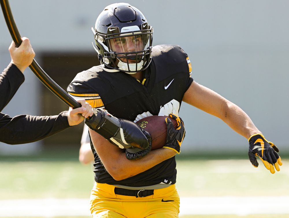 Iowa Hawkeyes wide receiver Nico Ragaini (89) runs a drill during Fall Camp Practice #5 at the Hansen Football Performance Center in Iowa City on Tuesday, Aug 6, 2019. (Stephen Mally/hawkeyesports.com)
