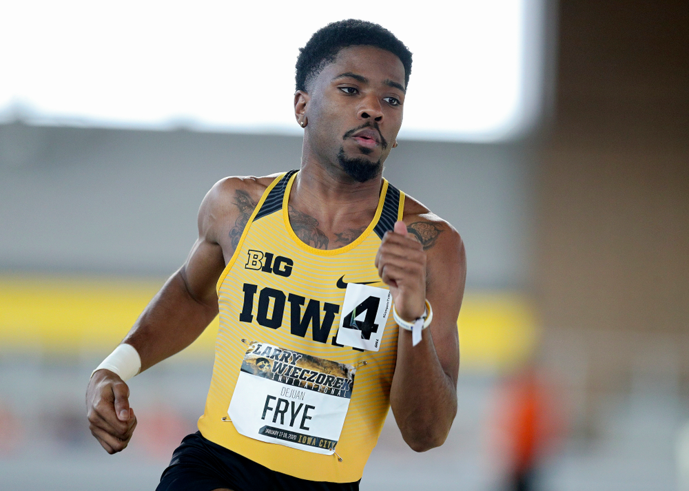 Iowa’s DeJuan Frye runs the men’s 400 meter dash premier event during the Larry Wieczorek Invitational at the Recreation Building in Iowa City on Saturday, January 18, 2020. (Stephen Mally/hawkeyesports.com)