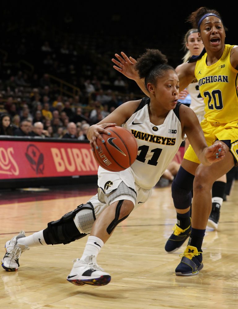 Iowa Hawkeyes guard Tania Davis (11) against the Michigan Wolverines Thursday, January 17, 2019 at Carver-Hawkeye Arena. (Brian Ray/hawkeyesports.com)
