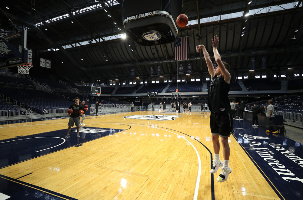 Iowa Hawkeyes guard Joe Wieskamp (10) during practice at Hinkle Fieldhouse Wednesday, March 11, 2020 in Indianapolis. (Brian Ray/hawkeyesports.com)